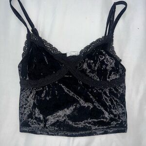 Black Velvet Lace Trim Cami Top